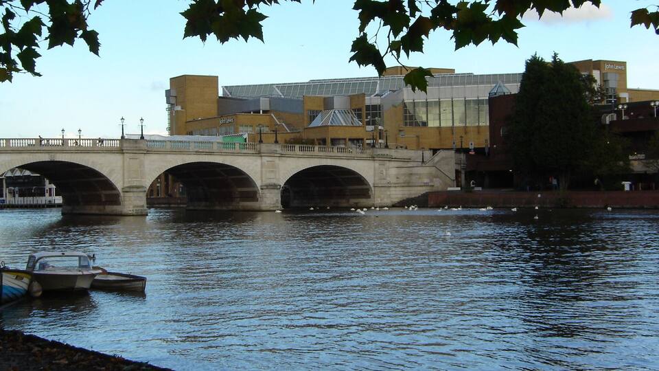 Picture of Kingston bridge from the Middlesex side of the river,with John Lewis in the background.
