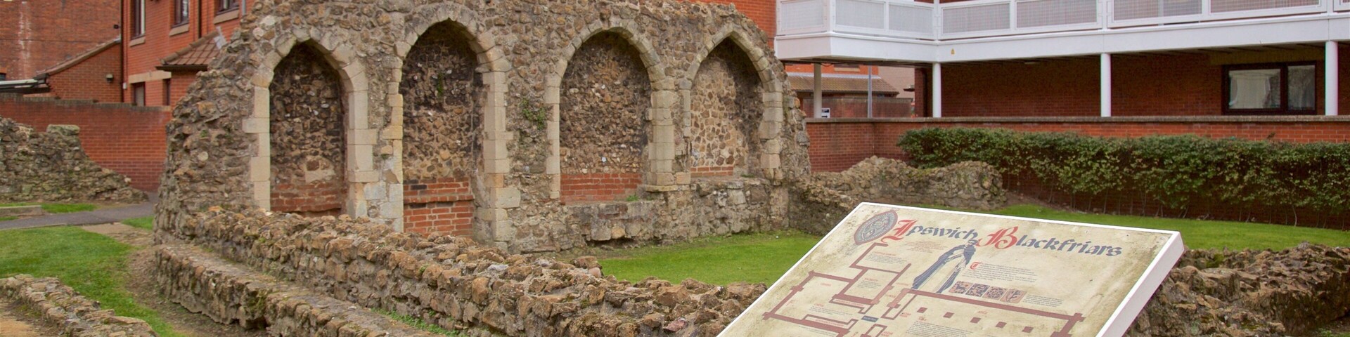 Blackfriars featuring signage and a ruin