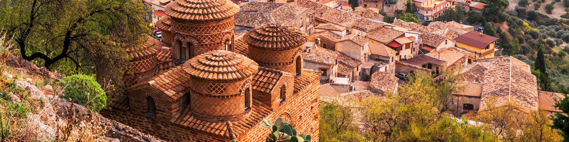 Stilo, Italy with the Byzantine Church at dusk.