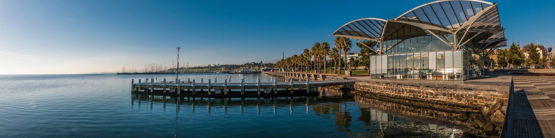 Geelong Carousel and Eastern Beach panorama, Geelong, Victoria Australia, early morning.; Shutterstock ID 1346846348; Purchase Order: SP-2381; Order Number: SP-2381 STAYZ/VRBO/BOOKABACH Nov 2019 - Ima