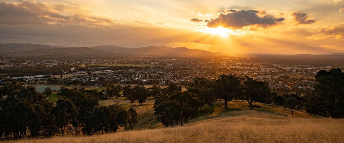 Huon Hill Parklands showing a sunset, tranquil scenes and landscape views