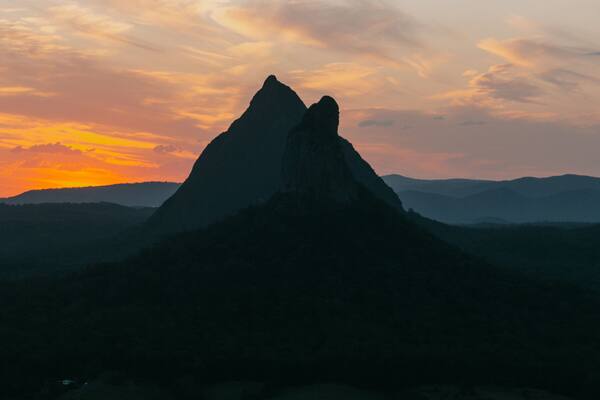 Mount Ngungun featuring mountains, a sunset and tranquil scenes