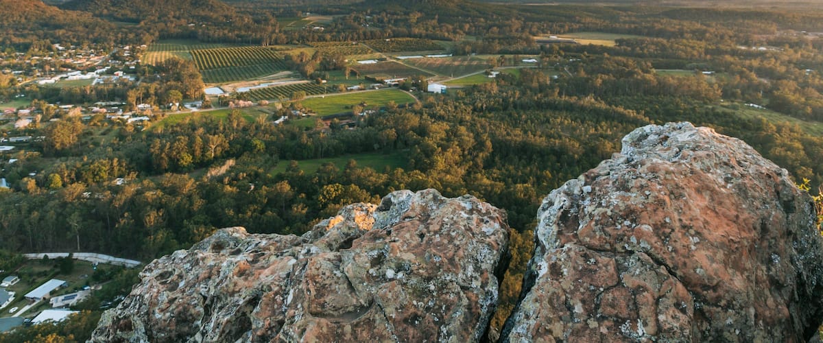 Mount Ngungun featuring landscape views, mountains and a sunset