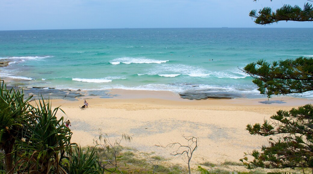 Mooloolaba showing landscape views, a beach and rugged coastline