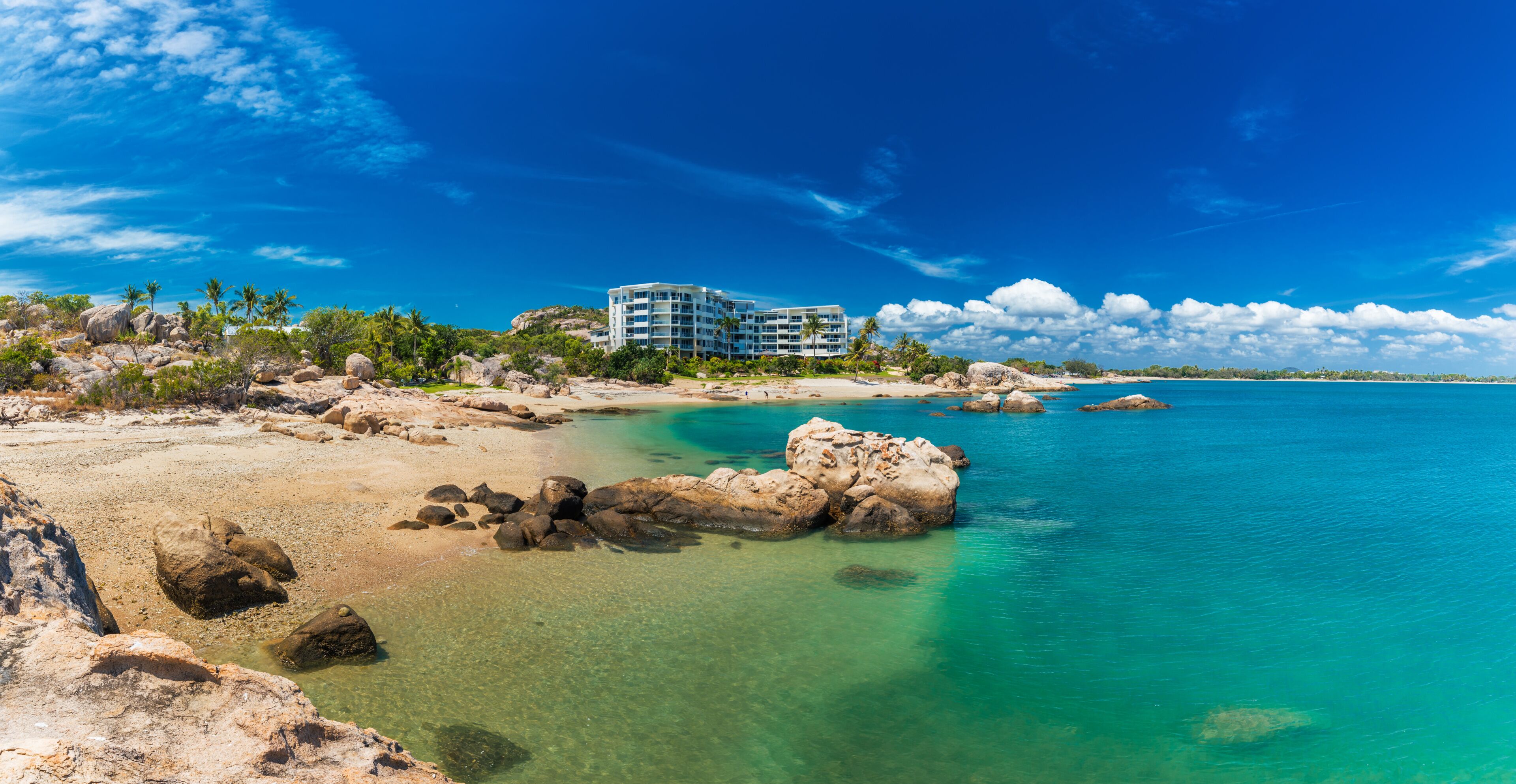 BOWEN, AUS - SEP 18 2017: Horseshoe Bay at Bowen - iconic beach with granite rocks, Queensland, Australia
