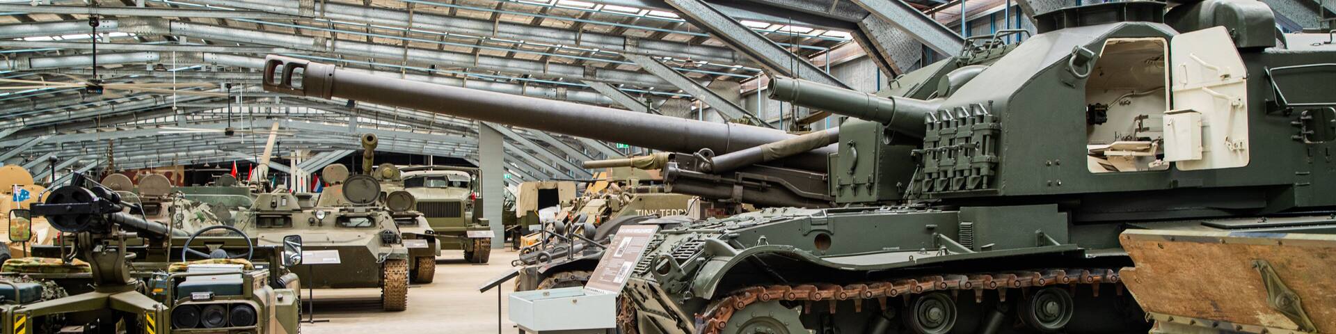 Australian Armour and Artillery Museum featuring interior views and military items