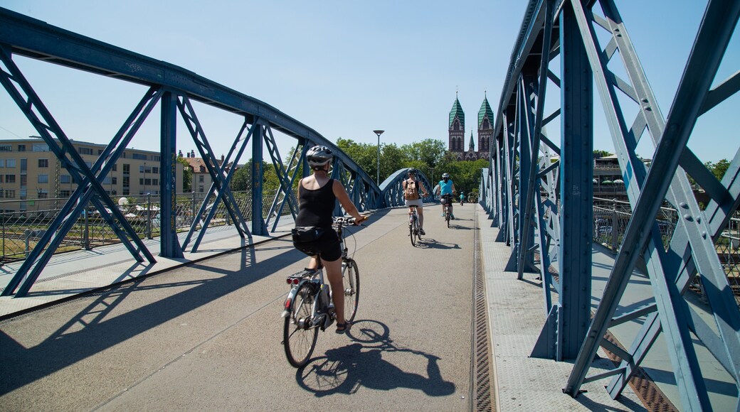 Blue Bridge featuring a bridge and cycling as well as an individual femail