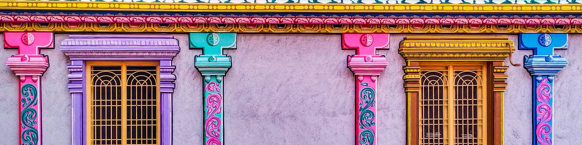 Colorful traditional style window in temple. Clicked at Mailam Murugan temple, Tamil Nadu, India