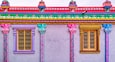 Colorful traditional style window in temple. Clicked at Mailam Murugan temple, Tamil Nadu, India