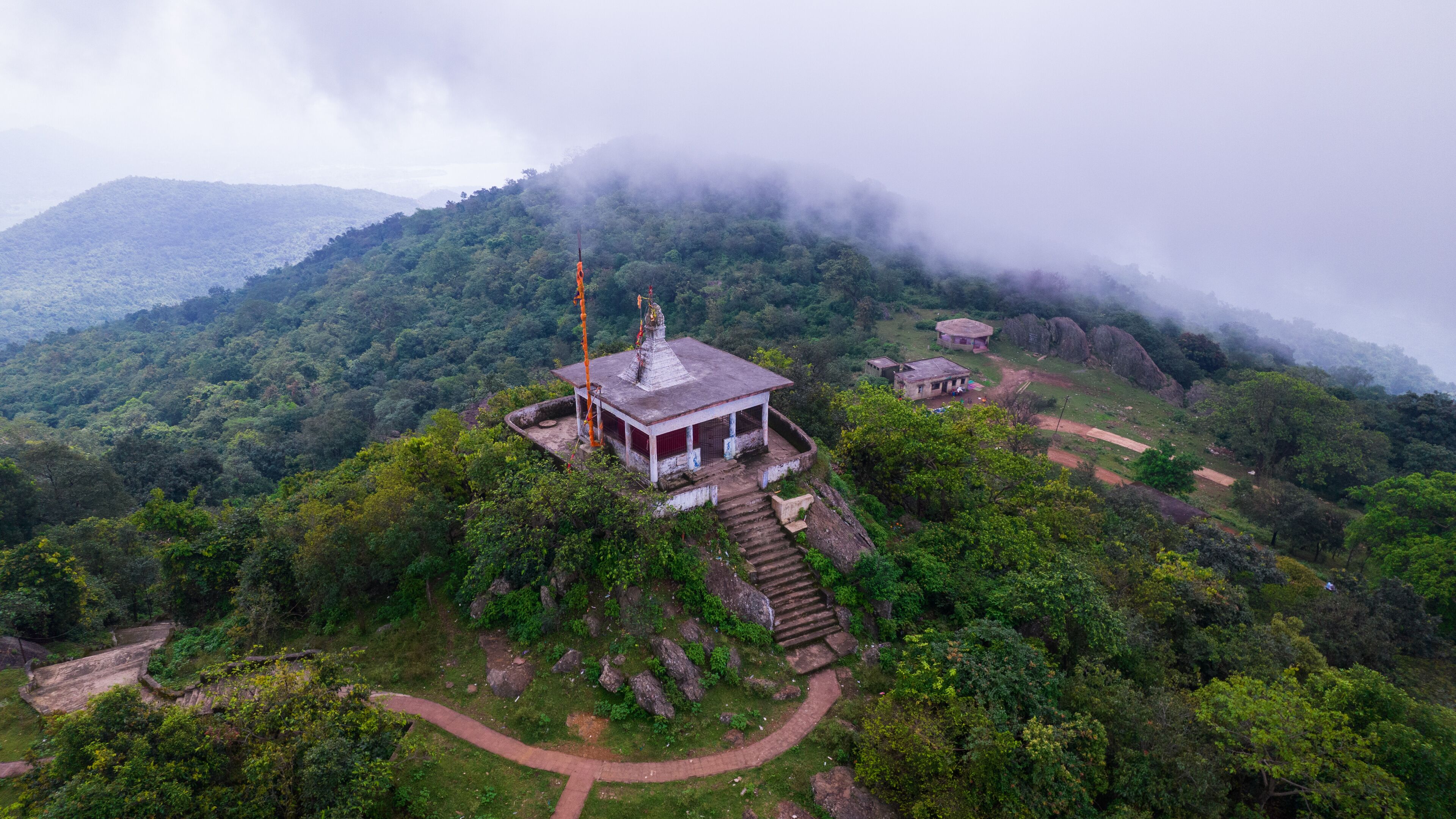 Dalma wildlife sanctuary, temple located at hilltop ,Jharkhand India, Aerial view