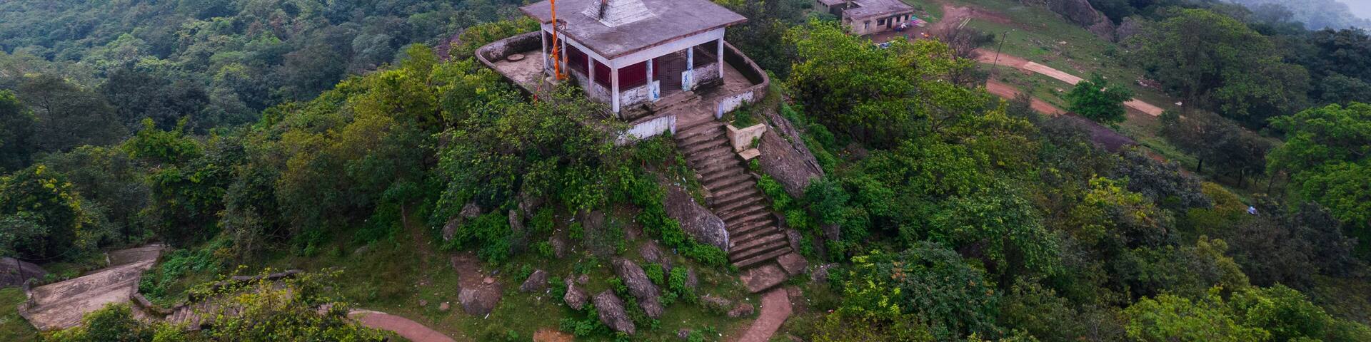 Dalma wildlife sanctuary, temple located at hilltop ,Jharkhand India, Aerial view