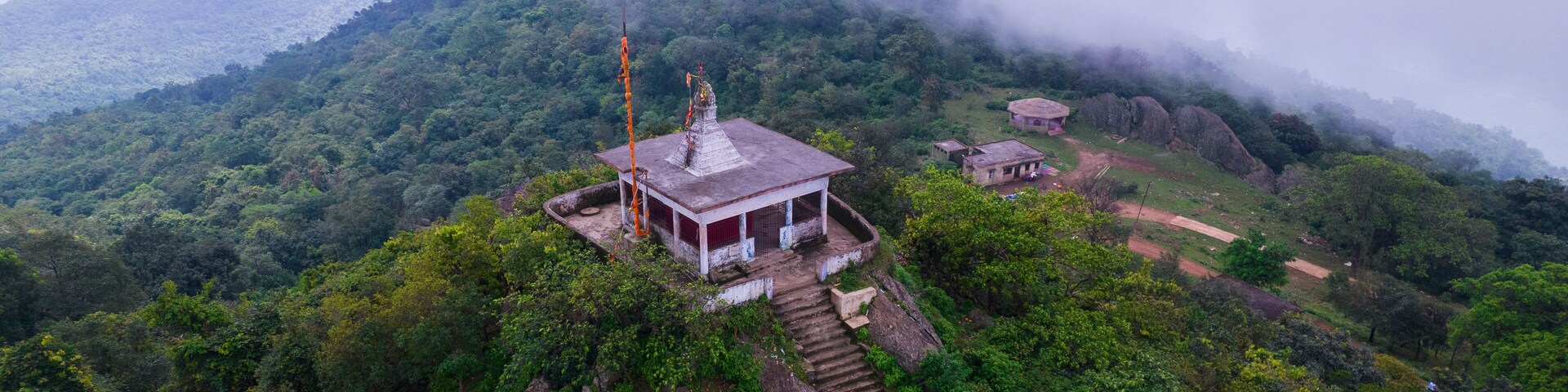 Dalma wildlife sanctuary, temple located at hilltop ,Jharkhand India, Aerial view