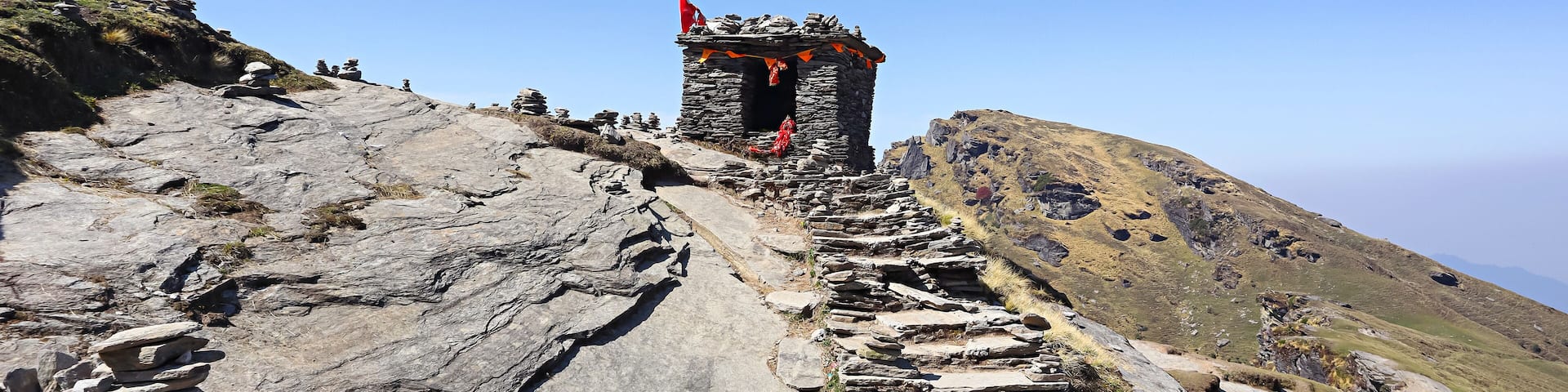 Ancient, small stone temple ruin spotted during a trek in Tungnath, Chopta, Rudraprayag, Uttarakhand, India.