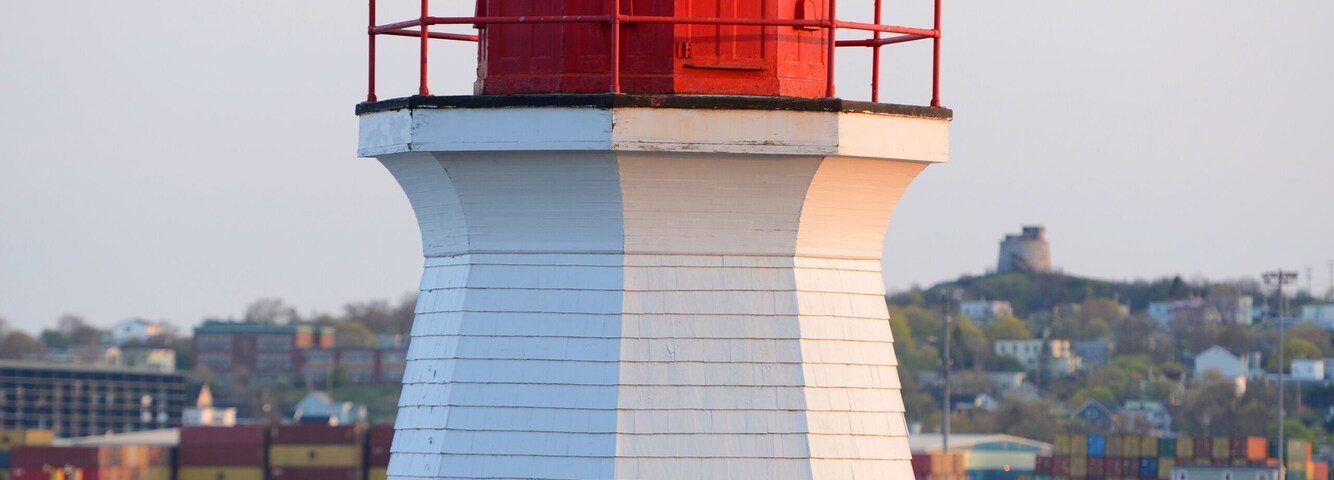 Saint John Coast Guard Base Lighthouse in Saint John Harbour, Saint John, New Brunswick, Canada.