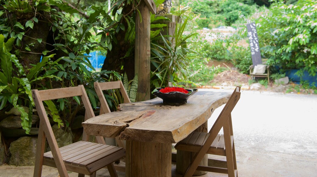 Okinawa which includes a small town or village and cafe scenes