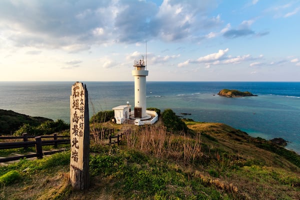 lighthouse Japan cape sunset next to the ocean