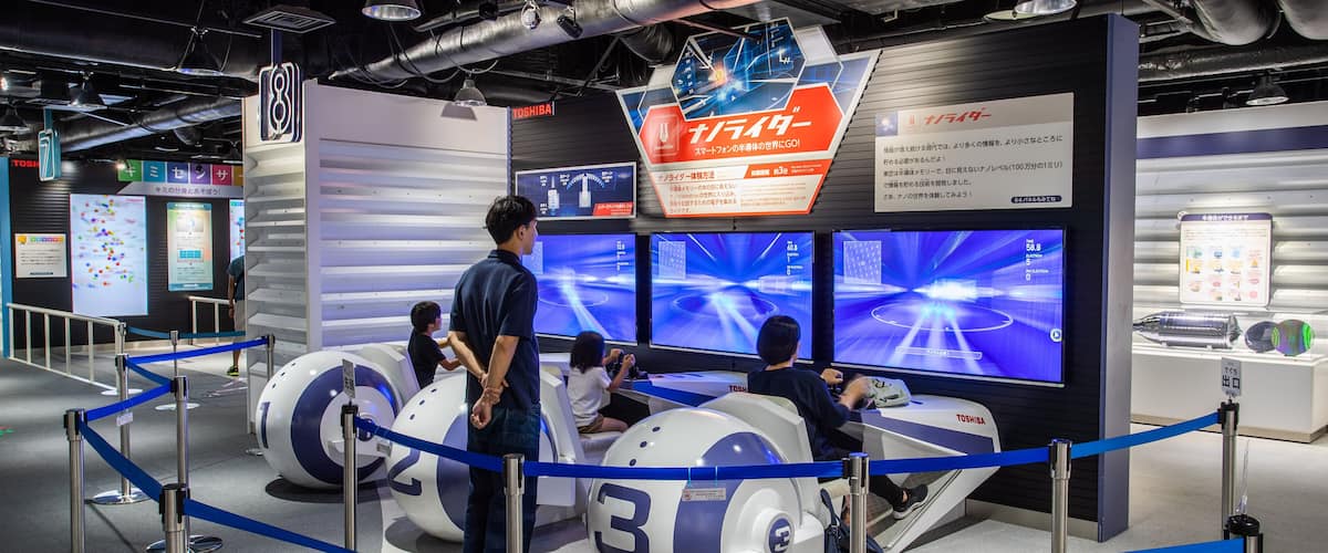 Toshiba Science Museum showing interior views as well as a family
