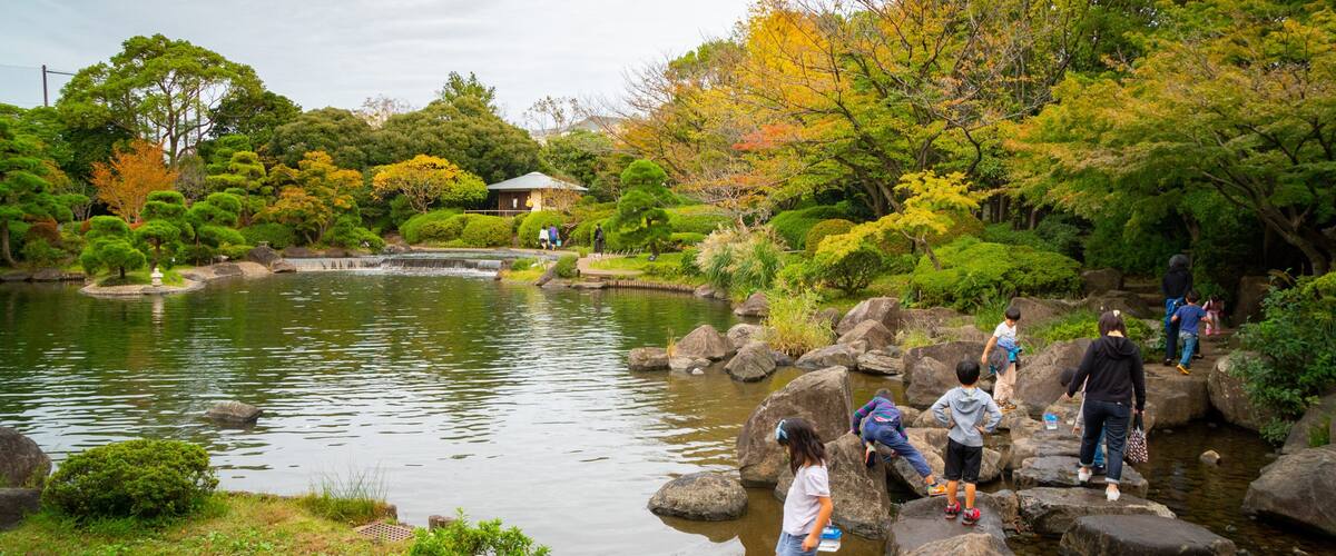 Heisei Garden which includes a pond as well as children