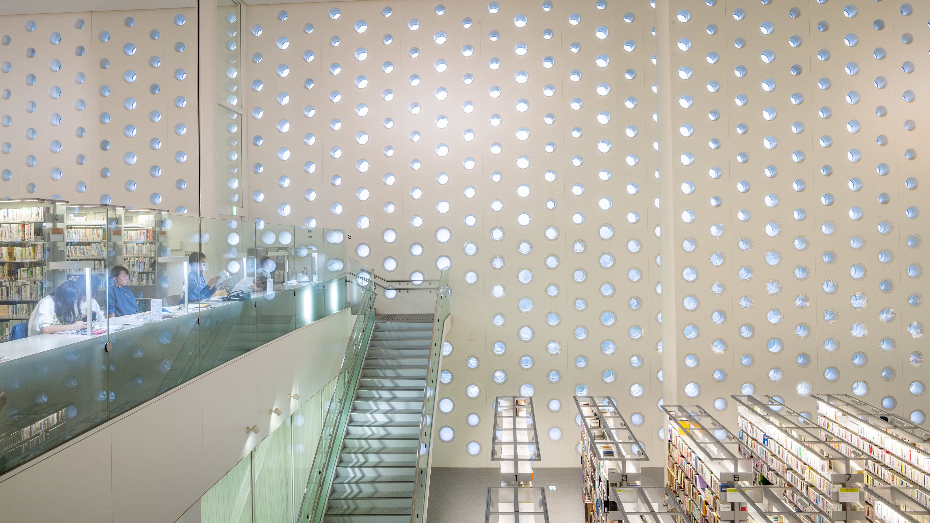Kanazawa Umimirai Library which includes interior views