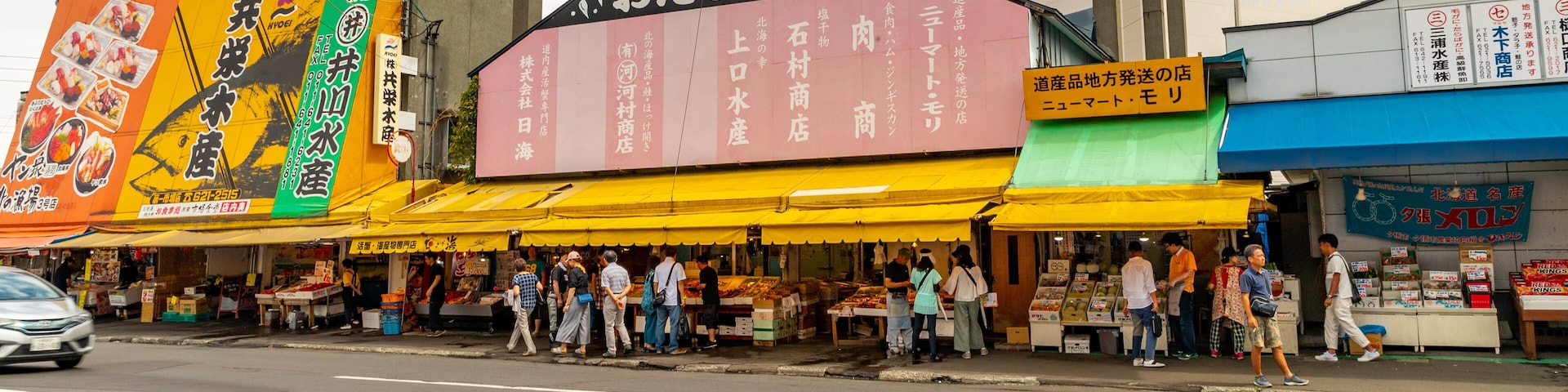 Sapporo which includes street scenes and signage