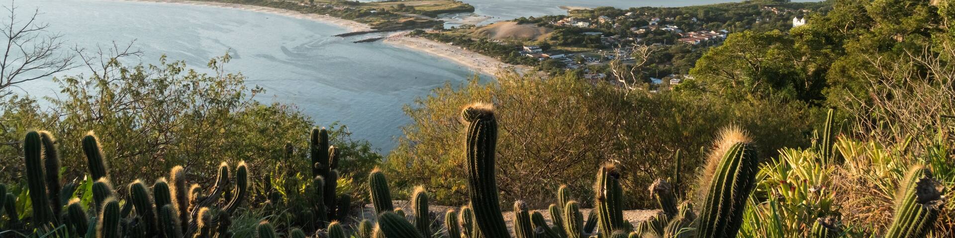 View over Itaipu Beach in Niteroi, Rio de Janeiro, from the Morro das Andorinhas mountain hike.