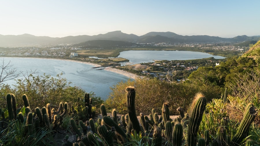 View over Itaipu Beach in Niteroi, Rio de Janeiro, from the Morro das Andorinhas mountain hike.