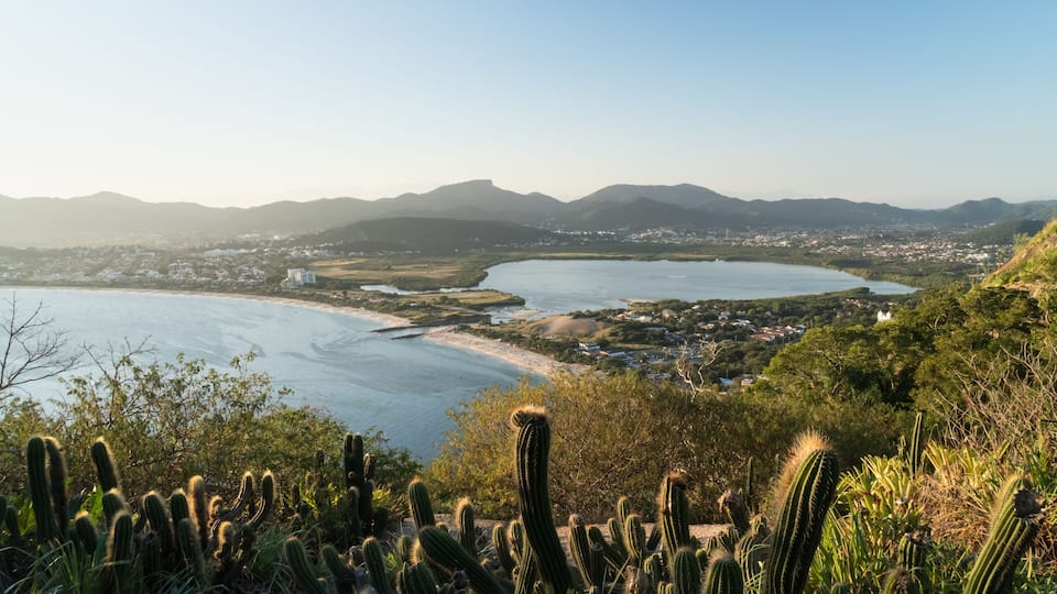 View over Itaipu Beach in Niteroi, Rio de Janeiro, from the Morro das Andorinhas mountain hike.