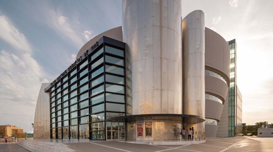 Teatro Auditorio Roquetas de Mar which includes modern architecture and a sunset