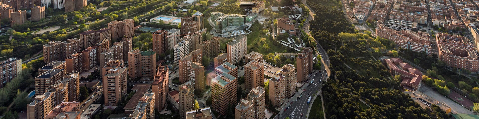 Aerial view of Madrid at sunrise