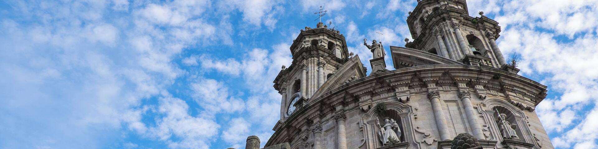 Main facade of La Virgen Peregrina church, a 18th century baroque temple in downtown Pontevedra, Galicia (northwestern Spain).