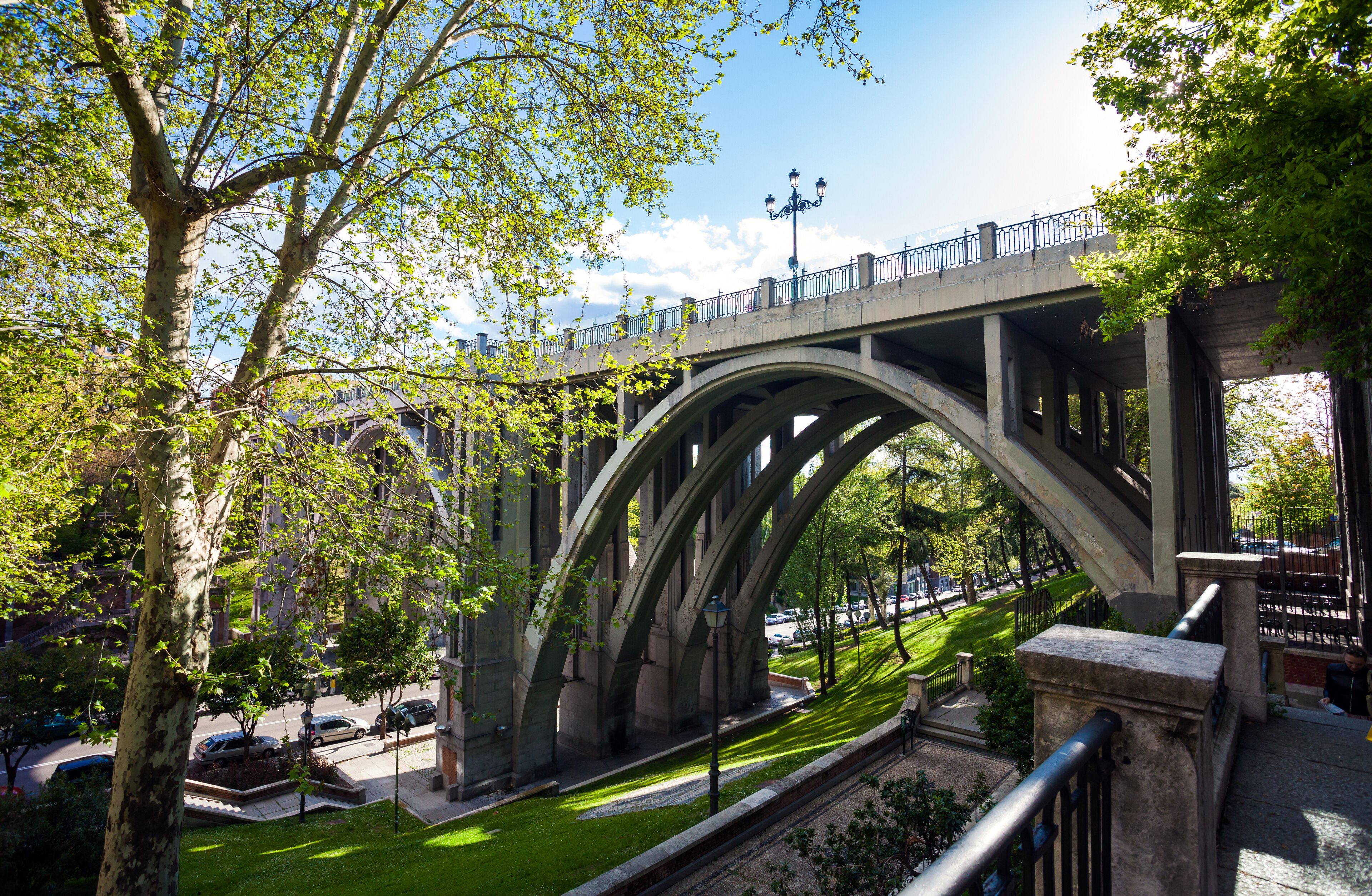 Segovia Viaduct on spring in the city of Madrid