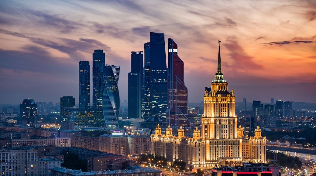 Aerial View of Moscow City Skyline at Sunset, Moscow, Russia