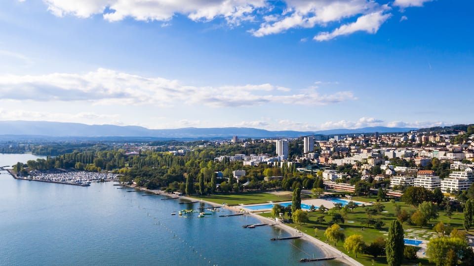 Aerial view of Ouchy waterfront in Lausanne, Switzerland, Shutterstock ID 1191094564, SF SSA Case with Manager Approval: Case 07151371, Job: Prepay credit, Client/Licensee: , Other: