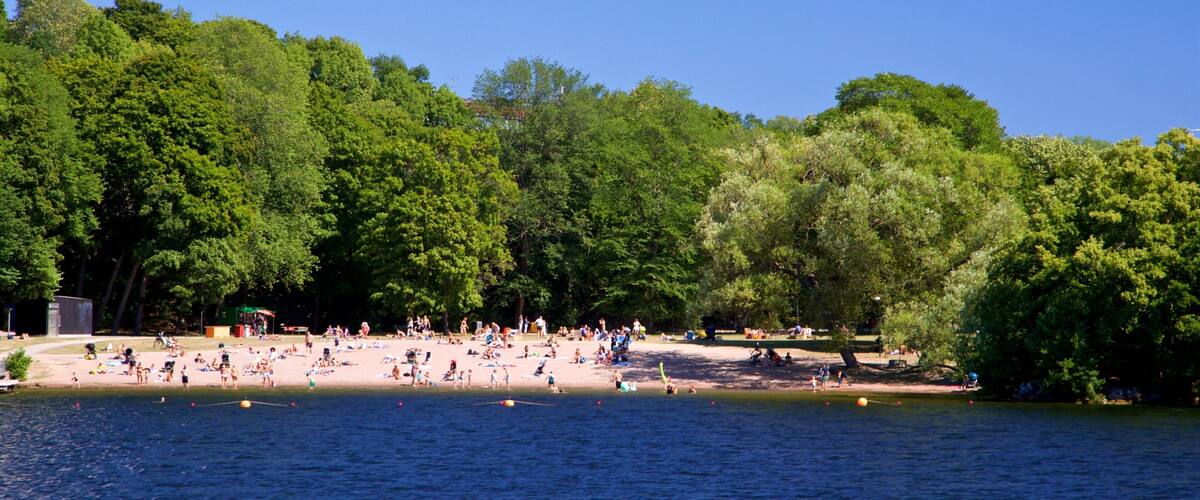 Smedsuddsbadet which includes a lake or waterhole as well as a small group of people