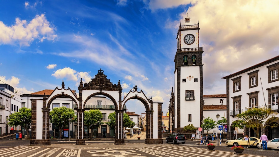 Portas da Cidade, the city symbol of Ponta Delgada in Sao Miguel Island in Azores, Portugal. Portas da Cidade
