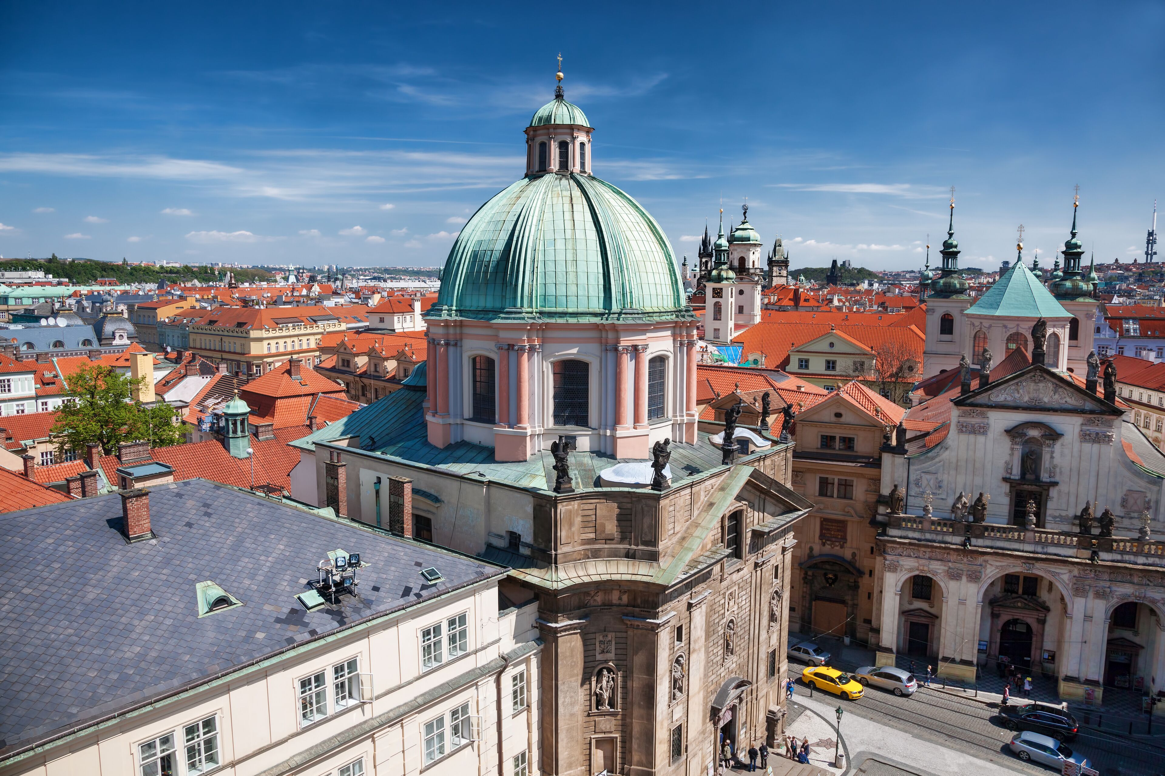 Prague with churches in Czech Republic