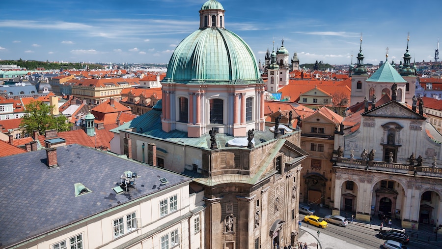 Prague with churches in Czech Republic