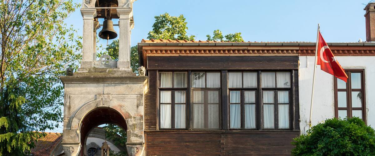 View of Aya Yorgi or Greek Orthodox Church of St. George in Buyukada. Buyukada is a neighbourhood in the Adalar (Islands) district of Istanbul Province, Turkey.