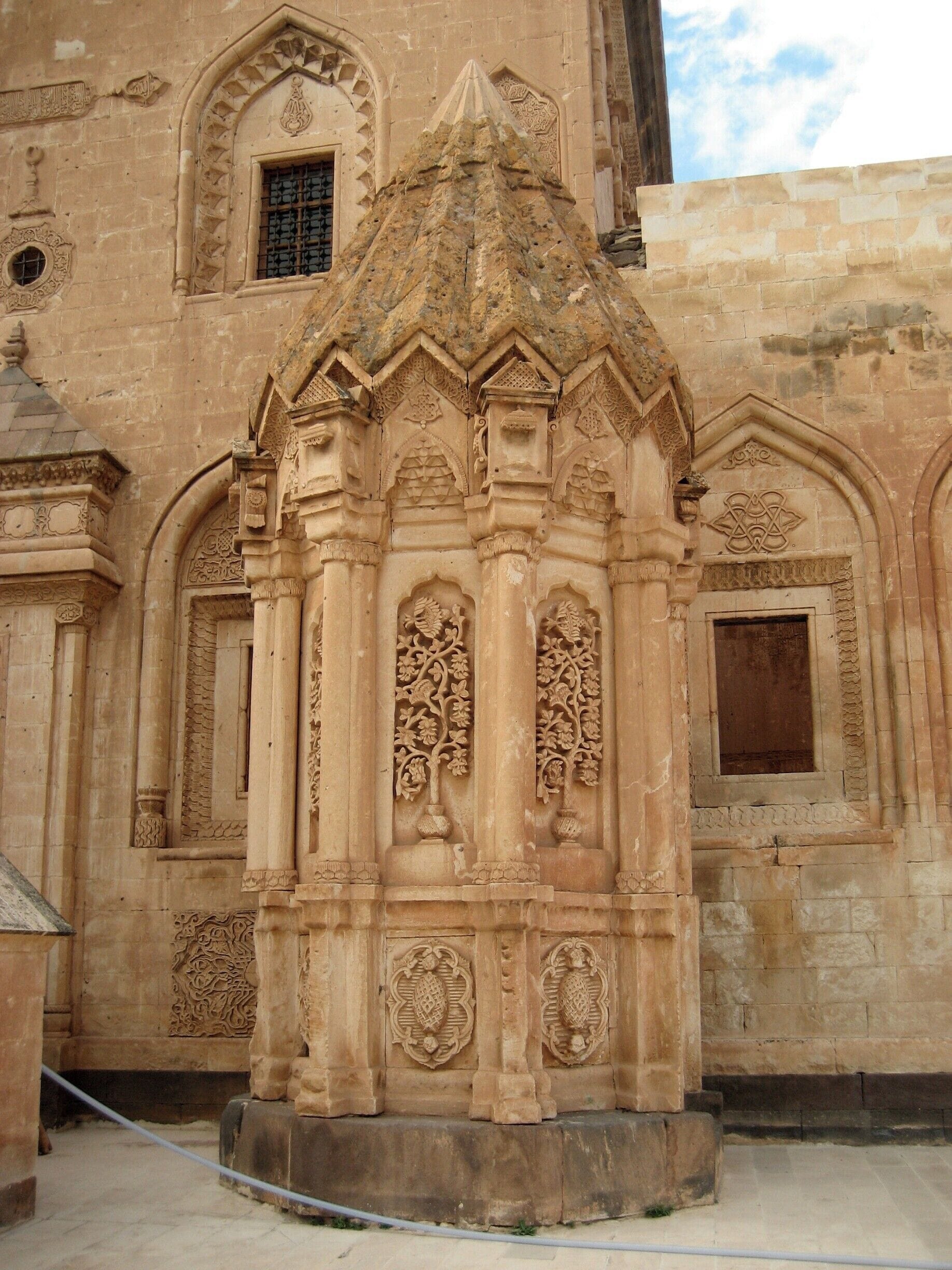 Tree of life carvings inside the Ishak Pasha Palace.