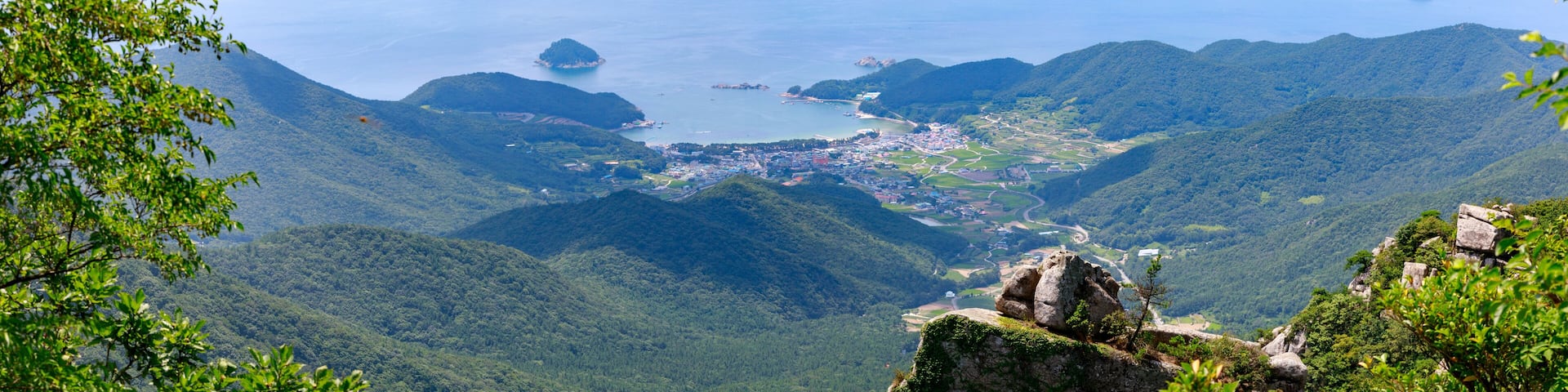 Beautiful landscape of Hallyeohaesang National Park view from Geumsan Mountain