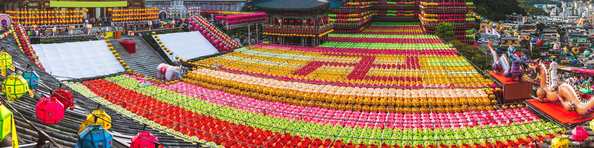 Thousands of paper lanterns decorate Samgwangsa Temple in Busan, South Korea for Buddha's Birthday.; Shutterstock ID 479312341
