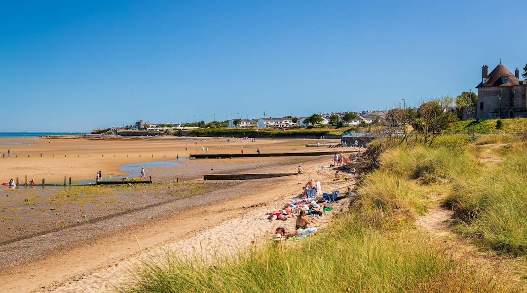 Malahide Beach which includes a sandy beach and general coastal views