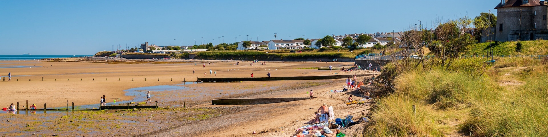 Malahide Beach which includes a sandy beach and general coastal views