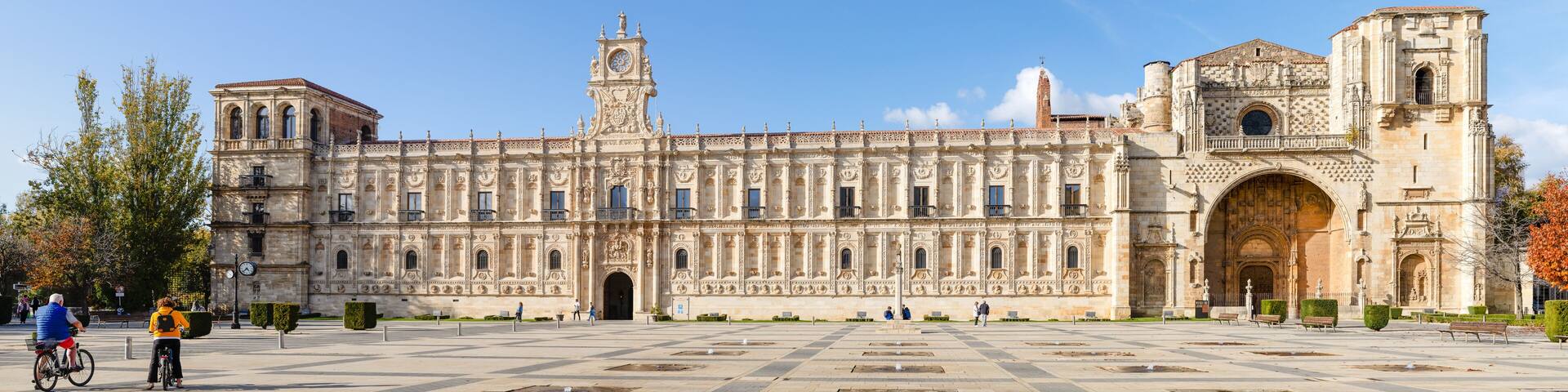 Leon, Spain - November 02, 2024: Exterior facade of the convent of san Mark in the city of Leon, Spain