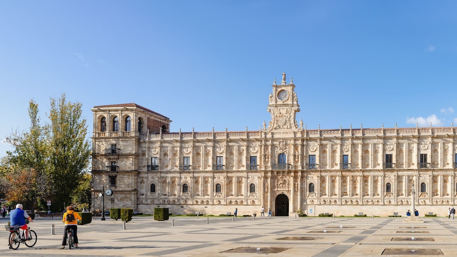 Leon, Spain - November 02, 2024: Exterior facade of the convent of san Mark in the city of Leon, Spain