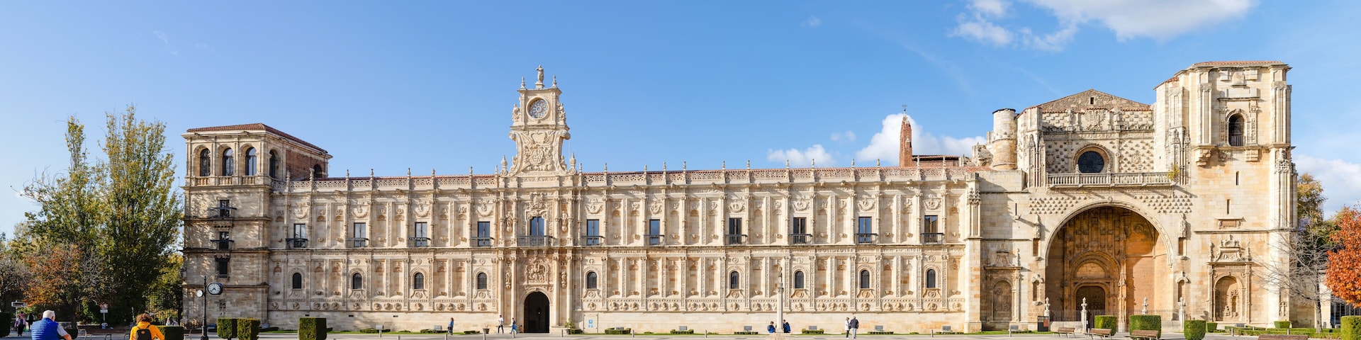Leon, Spain - November 02, 2024: Exterior facade of the convent of san Mark in the city of Leon, Spain