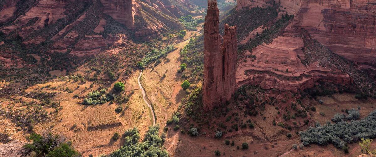 Spider Rock at sunrise in Canyon de Chelly, Arizona.