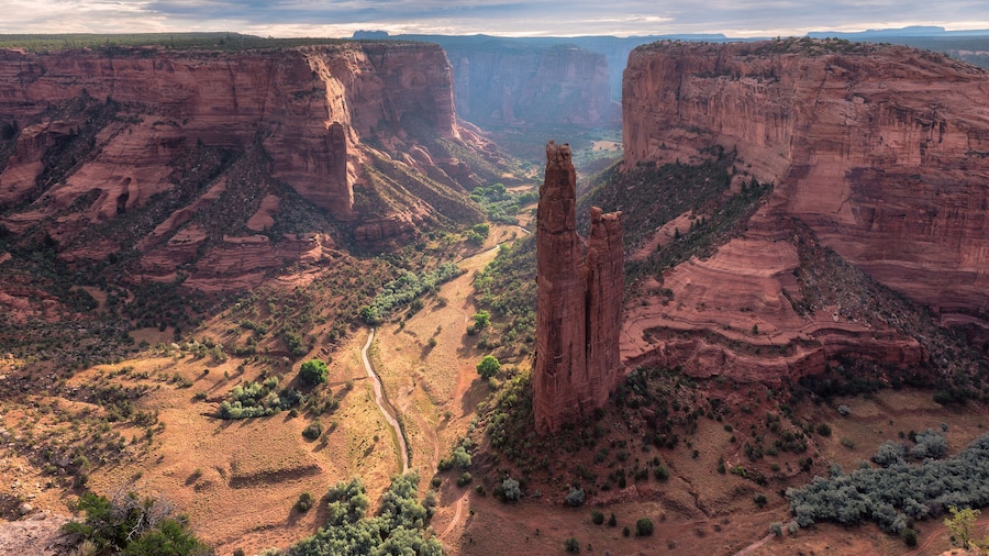 Spider Rock at sunrise in Canyon de Chelly, Arizona.