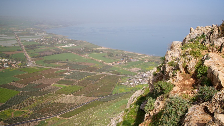 Mount Arbel showing tranquil scenes and general coastal views