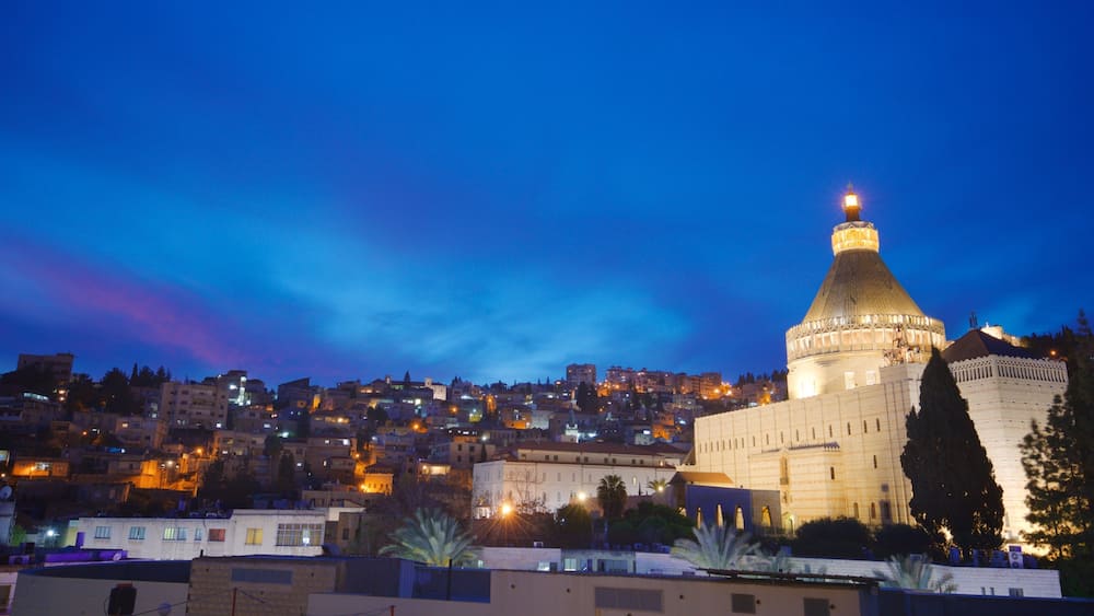 Mary\'s Well featuring night scenes, landscape views and heritage architecture